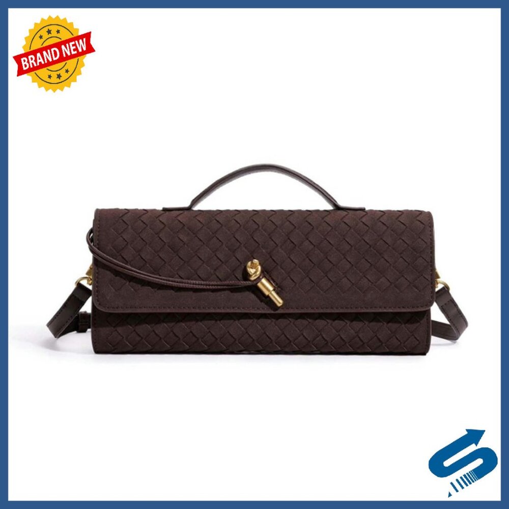 Handmade Woven Suede Leather Evening Bag Clutch Purse Crossbody Shoulder Bag